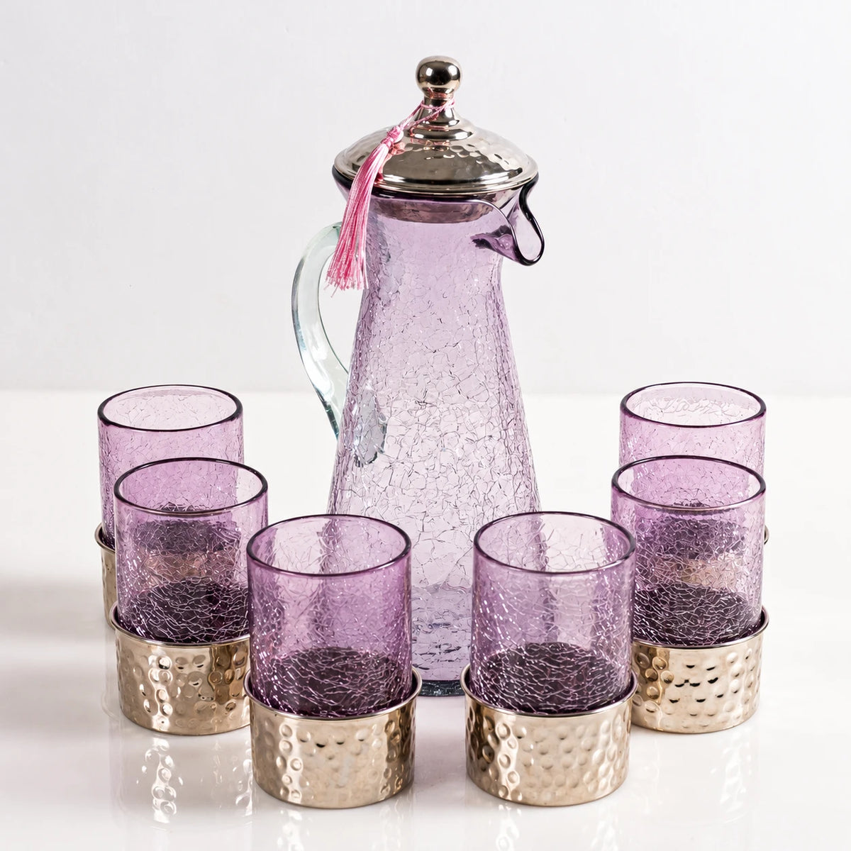 Service à Eau en Verre Craquelé - Mauve