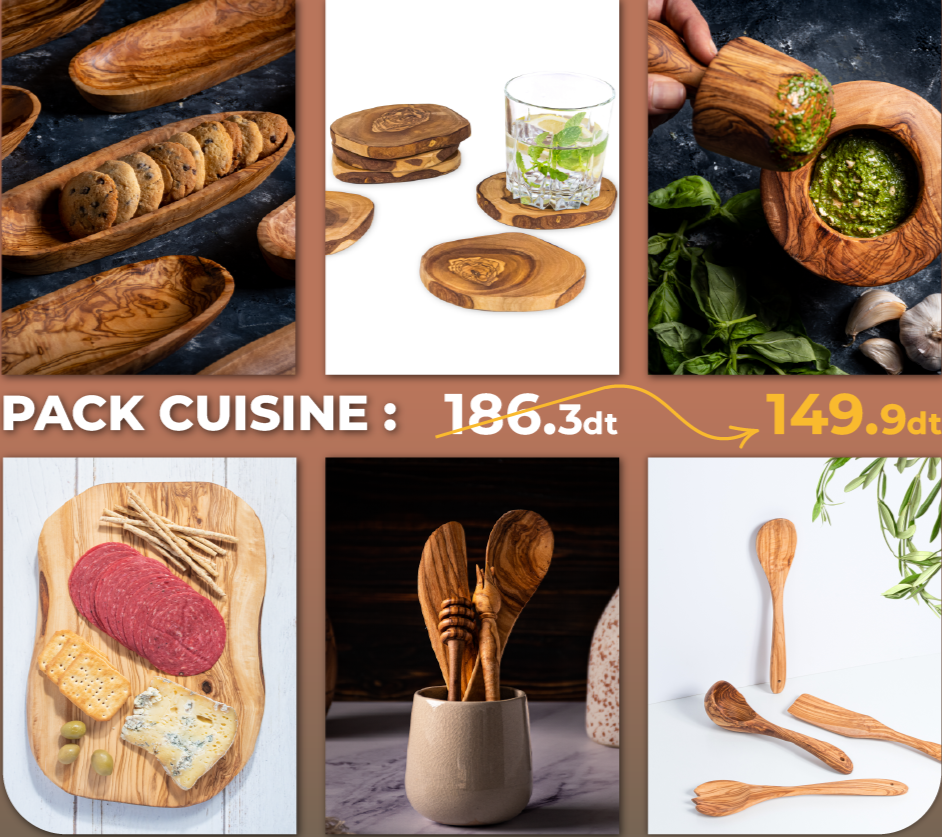 Pack de cuisine en bois d'olivier