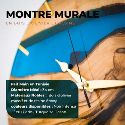 Montre Murale en Bois d'Olivier et Résine