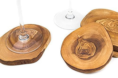 DARIDO Olivenholz Rustikale Runde Untersetzer 6er-Set - Handgefertigt - ca. 10 cm – runde Holzscheiben - Tischuntersetzer - Kaffeeuntersetzer - Dekorative Holzuntersetzer Getränke Tassen, Bar, Glas - Darido