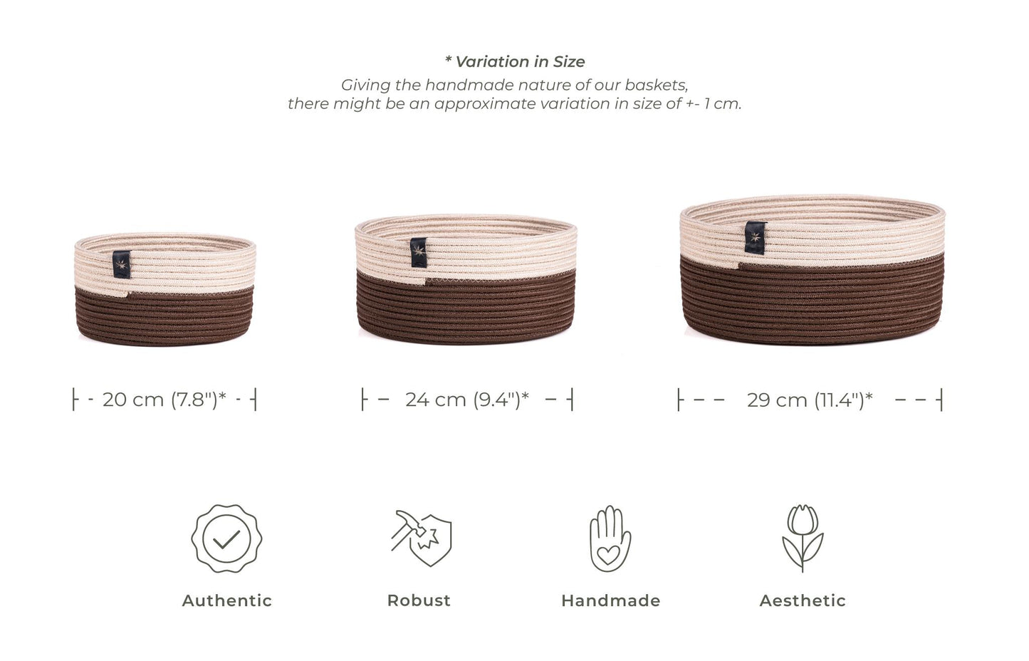 Lot de 3 paniers en Coton beige et marron