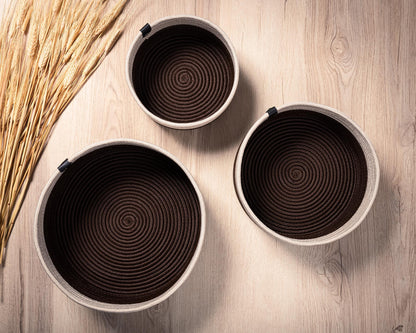 Lot de 3 paniers en Coton beige et marron