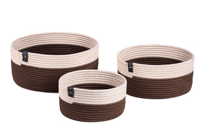 Lot de 3 paniers en Coton beige et marron